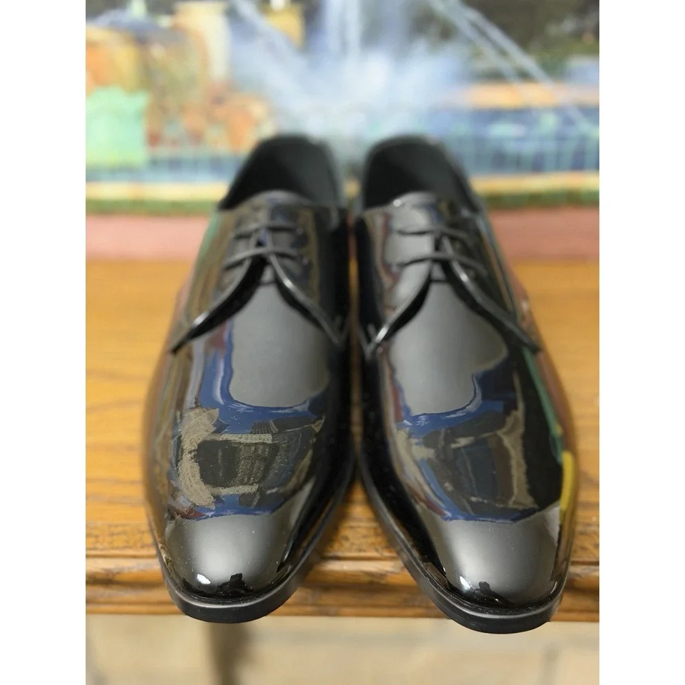 New SAINT LAURENT Paris Black Patent Leather DEVON 25 DERBY